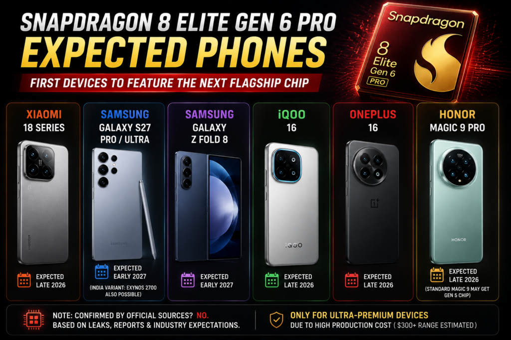 Expected smartphones powered by Snapdragon 8 Elite Gen 6 Pro