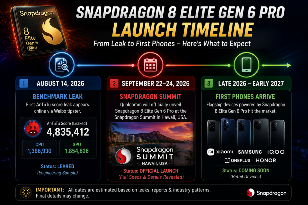 Qualcomm Snapdragon Summit 2026 timeline and Snapdragon 8 Elite Gen 6 Pro launch schedule
